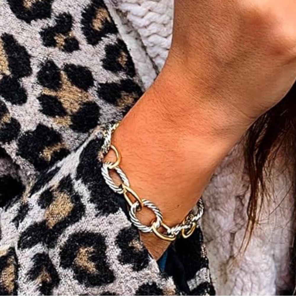 Neiman Marcus Two-Tone Twisted Cable Link Chain Bracelet